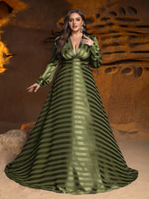 Plus Plunging Neck Long Sleeves A Line Prom Dress