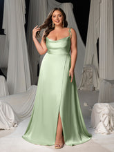 Plus Satin Spaghetti Straps Formal Evening Dress with High Slit