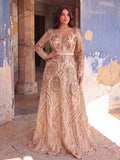 Plus Elegant Plunging Neck Lace-up Back Graphic Sequin Formal Prom Dress