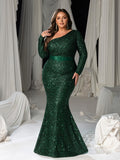 Plus Sequin Evening Gown with Asymmetrical Sleeves – One-Shoulder Luxury Dress for Red Carpet, Formal Galas & High-End Events, 1XL-3XL