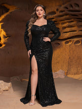 Plus Sweetheart Neck Split Thigh Sequin Prom Dresses