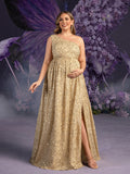 Plus Maternity One Shoulder Split Thigh Sequin Party Dress
