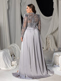 Plus Sequin-Trimmed Jumpsuit with Glittering Bodice & Satin Wide-Leg Pants for Evening Glam
