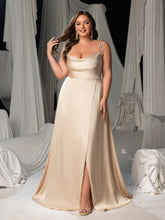 Plus Satin Spaghetti Straps Formal Evening Dress with High Slit