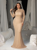 Plus Luxury High-Neck Mermaid Maxi Dress | All-Over Pearl Beading & Chapel Train