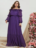 Plus Off Shoulder Ruffle Trim Chiffon Party Dress