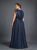 Plus Women's Cowl Neck Sleeveless A Line Formal Dress