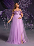 Plus Maternity Off Shoulder Sequin Bodice Contrast Tulle Evening Dress