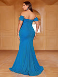 Plus Glitter Off Shoulder Split Thigh Mermaid Hem Formal Dress