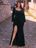 Plus Sweetheart Neck Split Thigh Sequin Formal Mermaid Dress