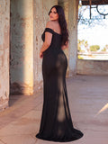 Plus Off Shoulder Ruched Wrap Hem Formal Dress