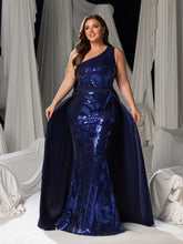Plus Size Gorgeous One-Shoulder Sleeveless Sequin Formal Dress