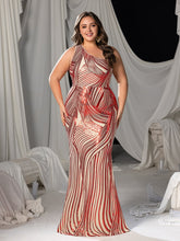 Plus One Shoulder Wave Patterns Sequin Mermaid Evening Dress