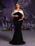 Maternity Color Block Off Shoulder Mermaid Hem Evening Dress