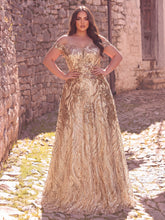 Plus Off Shoulder Graphic Sequin Formal Prom Dress