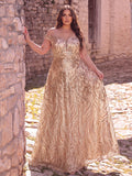 Plus Off Shoulder Graphic Sequin Formal Prom Dress