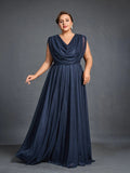 Plus Women's Cowl Neck Sleeveless A Line Formal Dress