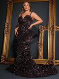 Plus Size Spaghetti Strap Sequin Mermaid Dresses - Elonnashop
