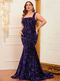Plus Square Neck Sleeveless Sequin Mermaid Dresses