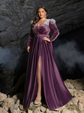 Plus Evening Gown with Deep V-Neck & Side Slit – Luxurious Satin Gown for Red Carpet, Gala Dinners & High-End Events