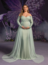 Plus Maternity Off Shoulder Contrast Mesh Mermaid Dress