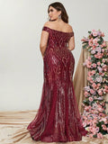 Plus Off Shoulder Sleeveless Mesh Insert Mermaid Dress - Elonnashop
