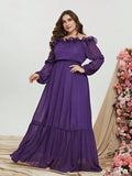 Plus Off Shoulder Ruffle Trim Chiffon Party Dress