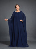 Plus Womens' Embellished Round -Neck Formal Dress with Sheer Chiffon Cape Sleeves