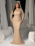 Plus Luxury High-Neck Mermaid Maxi Dress | All-Over Pearl Beading & Chapel Train