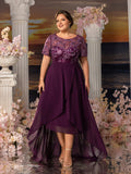 Plus Womens' Elegant Mother-of-the-Bride Gown: Embroidered Sequin Bodice with Asymmetric Chiffon Skirt – Formal Dress for Beach Weddings & Evening Galas