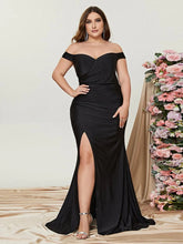 Plus Off Shoulder Ruched Wrap Hem Formal Dress - Elonnashop