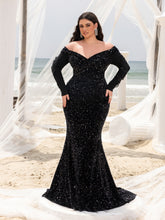 Plus Gorgeous Off Shoulder Mermaid Hem Sequin Evening Dress