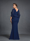Plus Womens' Draped Back Mermaid Hem Chiffon Formal Dress