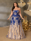 Plus Elegant Spaghetti Straps Graphic Sequin Formal Prom Dress
