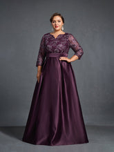 Plus Womens' Evening Gown: Allover Sequin-Embroidered Bodice & Satin A-Line Skirt – Elegant Formal Dress for Black-Tie Events