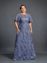 Plus Womens' Floral Embroidered Butterfly Sleeves A Line Formal Evening Dress