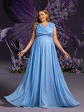 Plus Maternity Draped Neckline Contrast Sequin Formal Party Dress