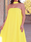 Plus Choker Neck Chiffon Maxi Dress | Open Back Flowy Evening Gown | Elegant Formal Party & Wedding Guest Dress