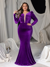 Plus Mesh Insert Ruched Velvet Mermaid Dresses