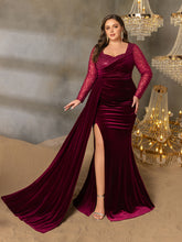 Plus Elegant Sweetheart Neck Contrast Sequin Mermaid Hem Velvet Evening Dress