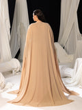 Plus Gorgeous Two-Piece Chiffon Evening Dress | Rhinestone Cape Sleeves & A-Line Skirt with Cathedral Train