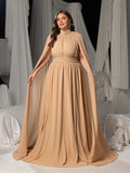 Plus Mock Neck Cloak Sleeves Chiffon Formal Cape Dress