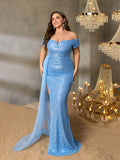 Plus Off Shoulder Sweetheart Neck Split Thigh Sequin Party Dress