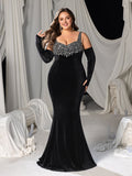 Plus Vintage Velvet Mermaid Gown with Sweetheart Neckline, Sparkling Embellishments