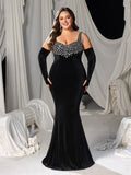 Plus Vintage Velvet Mermaid Gown with Sweetheart Neckline, Sparkling Embellishments