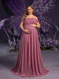 Plus Maternity Halter Evening Gown with Draped Shoulders – Flowing Dress for Pregnancy Photoshoots & Baby Showers