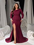 Plus Size One-Shoulder Mermaid Evening Gown - Formal Dress with Rhinestone & High Slit