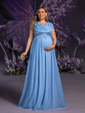 Plus Maternity Draped Neckline Contrast Sequin Formal Party Dress