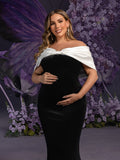 Maternity Color Block Off Shoulder Mermaid Hem Evening Dress