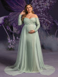 Plus Maternity Off Shoulder Contrast Mesh Mermaid Dress